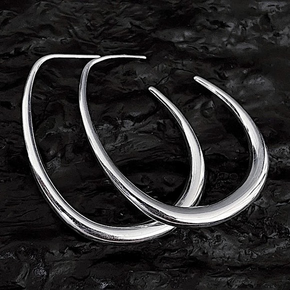 Sterling Silver Hoop Minimalist Earrings - Picture 4 of 8